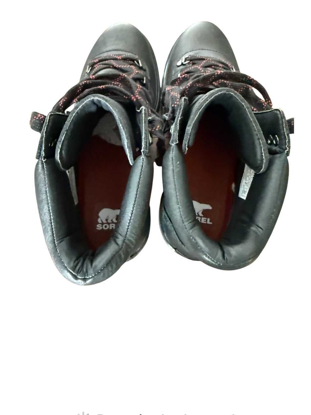Sorel Lennox Waterproof Black Leather Hiking Boots with Red-Trim Laces-Size 10 - Picture 5 of 14